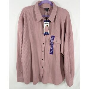 Buffalo Jeans Women's XXL Waffle Button-Up Shirt Long Sleeve Solid Midday Rose